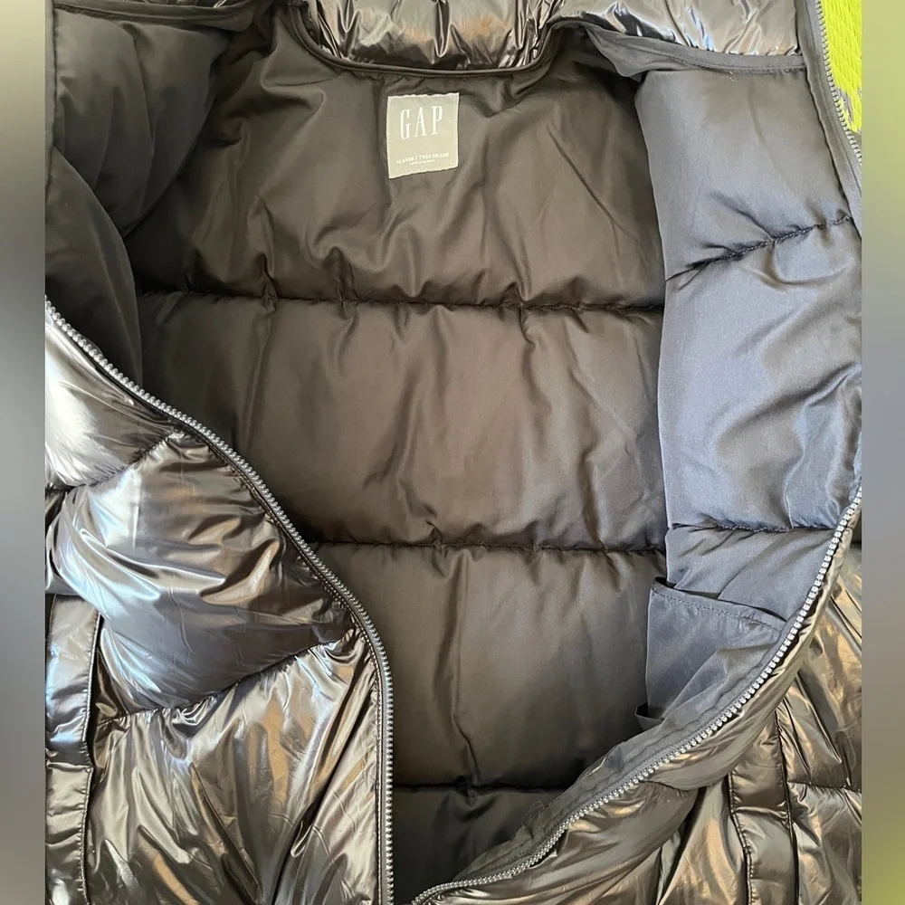 Gap Recycled Nylon Quilted Puffer Jacket Men's XL In High Shine Pri True Black - Picture 7 of 12